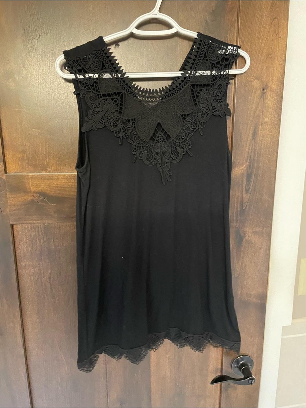 Black Sleeveless Lace Yoke Tunic